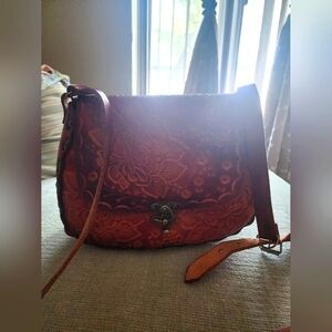Brand new genuine leather tooled brown crossbody